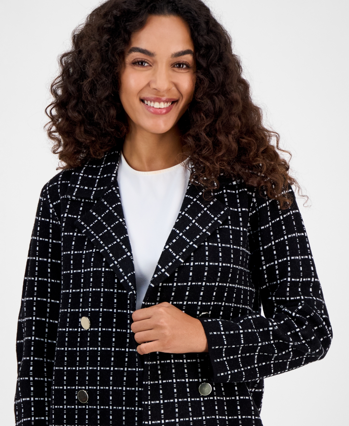 Kasper Notched-Collar Sweater Coat