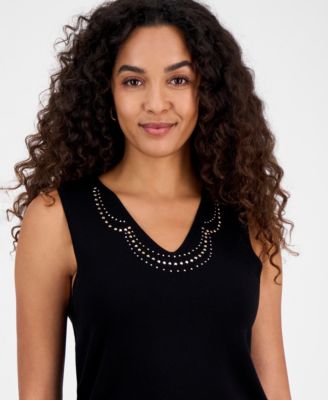 Women's Studded V-Neck Sleeveless Top