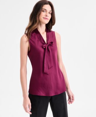 Kasper - Tie-Neck Sleeveless Blouse, Regular & Petite