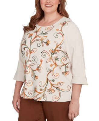 Plus Size Mount Laurel Textured Scroll Embroidered Top