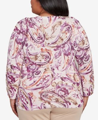 Plus Size Urban Legend Shimmer Paisley Crew Neck Sweater