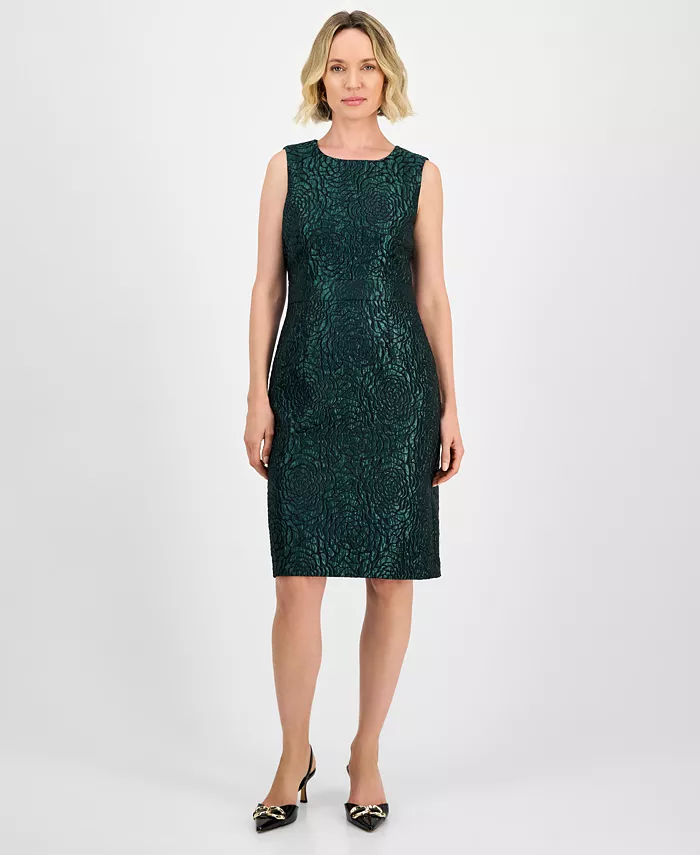 Women's Damask Sleeveless Sheath Dress, Regular & Petite