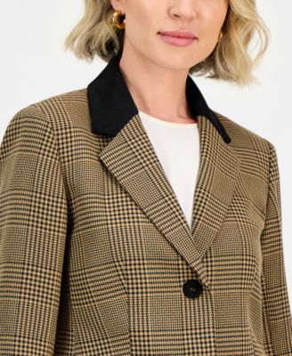 Plaid Two-Button Notch-Collar Jacket, Regular & Petites