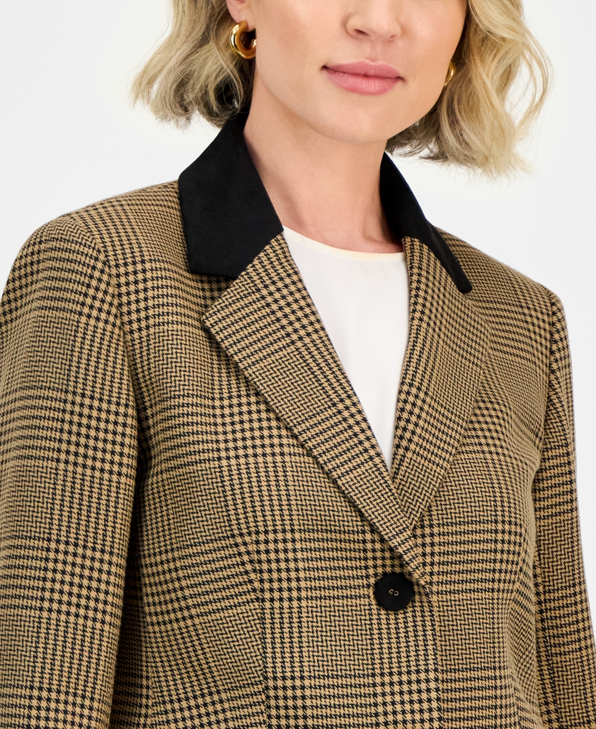 Kasper Plaid Two-button Notch-collar Jacket, Regular & Petites In Brown