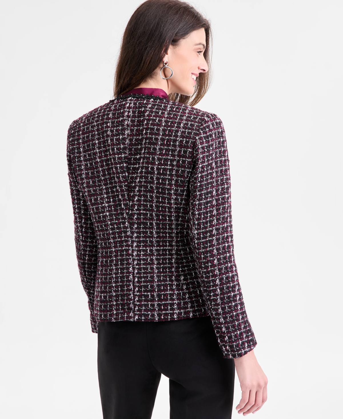 Kasper Tweed Open-front Jacket, Regular & Petite In Burgundy