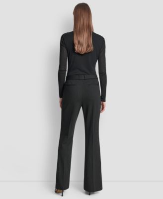 Women's Elizabeth Stripe Pintuck Mid-Rise Flare Trousers