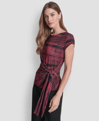 Women's Printed Jersey Waist Tie Detail Knit Top