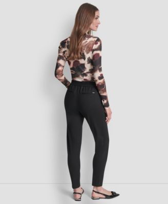 Women's Double Pleated Ponte Mid Rise Ankle Pants