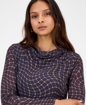 Women's Mock Neck Printed Mesh Midi Dress, Macy's Exclusive 