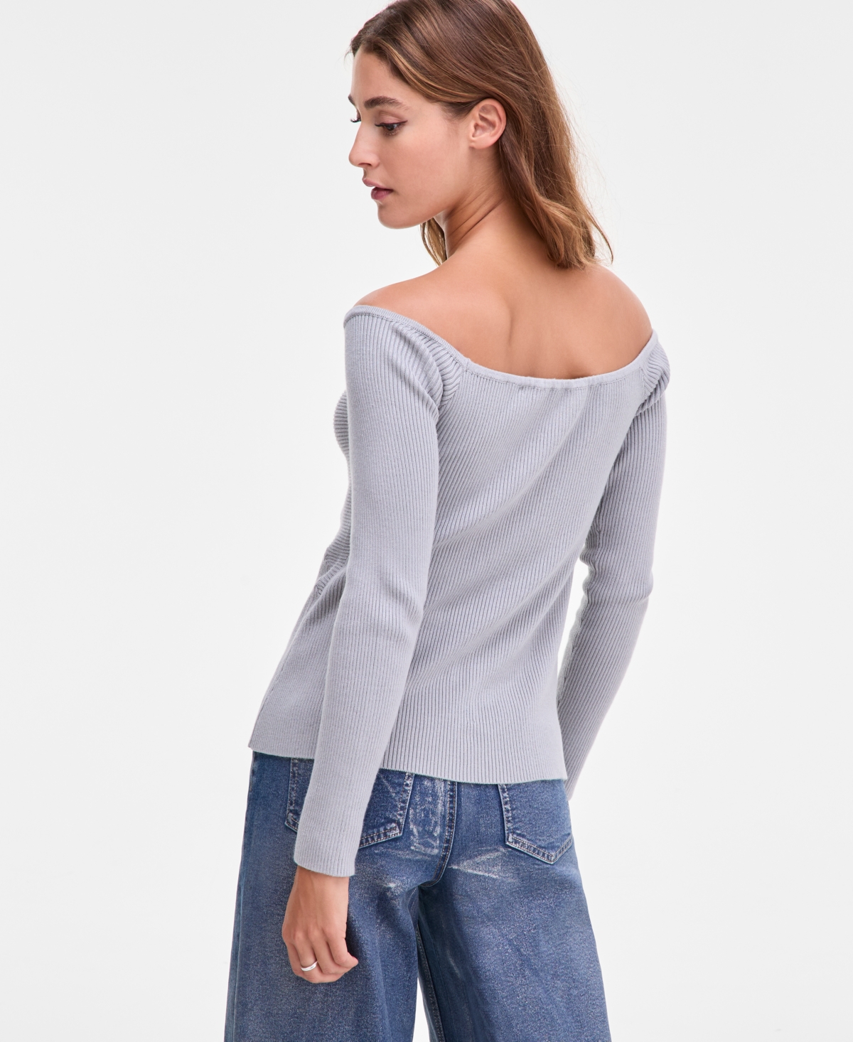 Bar Iii Women's Twist-front Ribbed Knit Sweater, Macy's Exclusive In Black