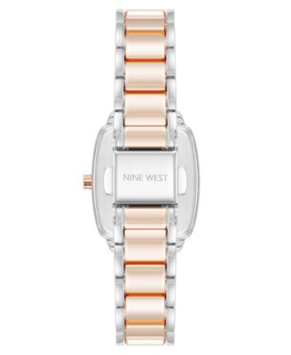Women's Quartz Cushion Silver-Tone and Rose Gold-Tone Metal Alloy Watch, 26mm