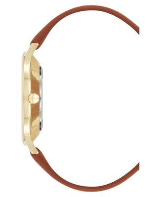Women's Quartz Signature Brown Leather and Gold-Tone Watch, 34mm