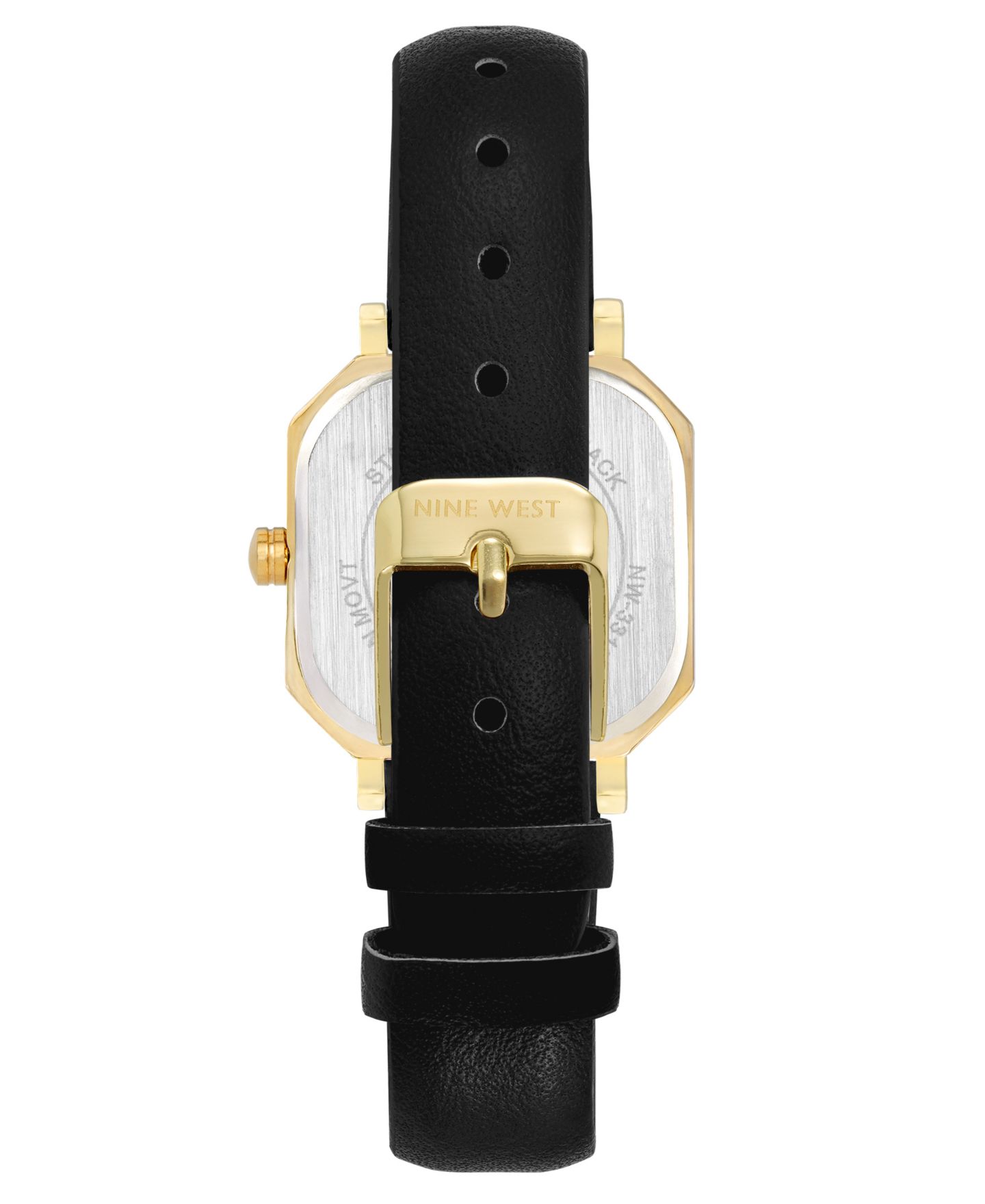 Женские часы Nine West Quartz Regency Black Leather and Gold-Tone Watch, 27mm — фото 3