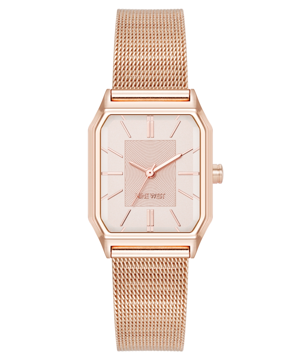 Nine West Women's Quartz Faceted Rose Gold-tone Stainless Steel Mesh Watch, 26mm In Gold