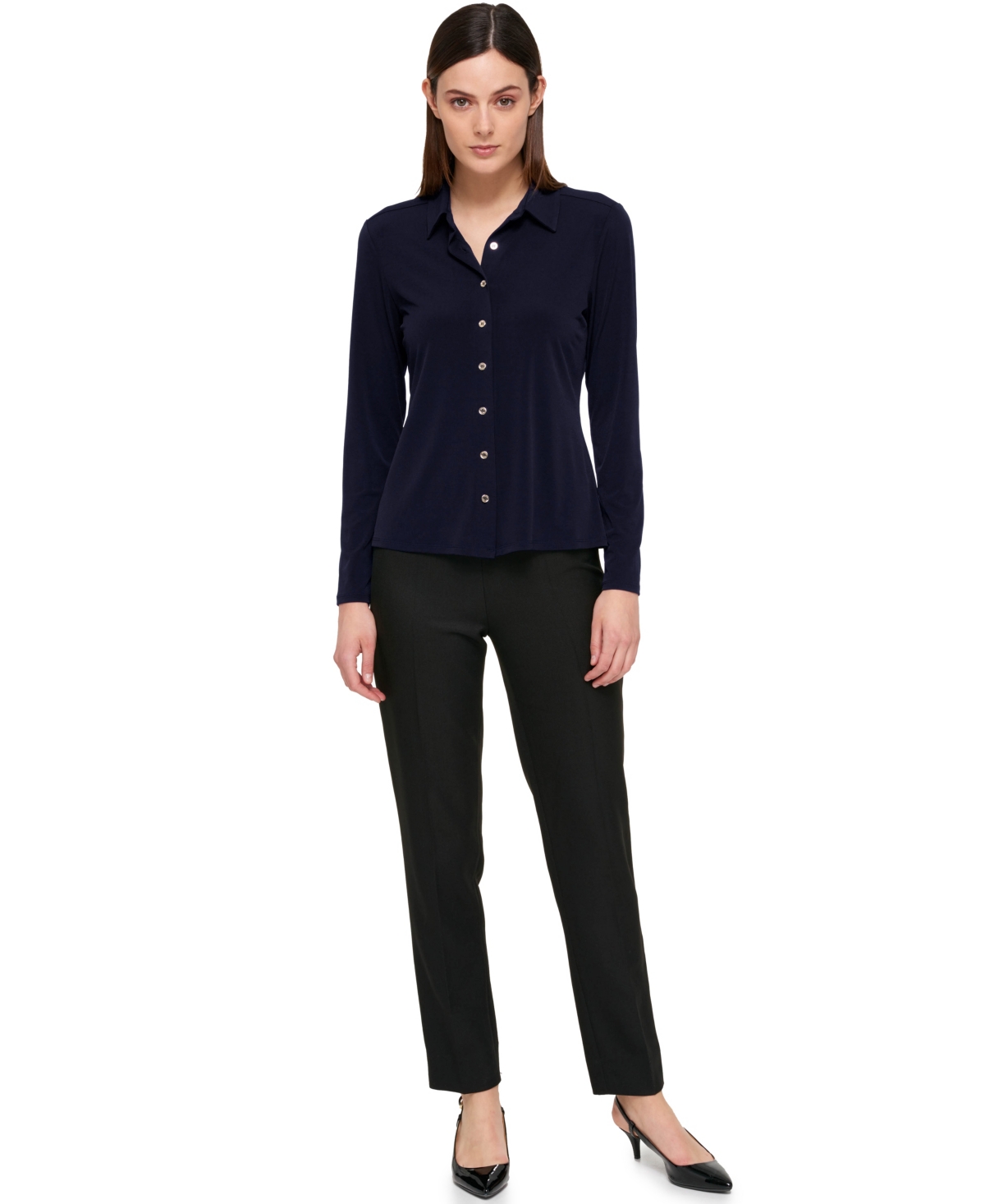 Tommy Hilfiger Women's Point-collar Top In Blue