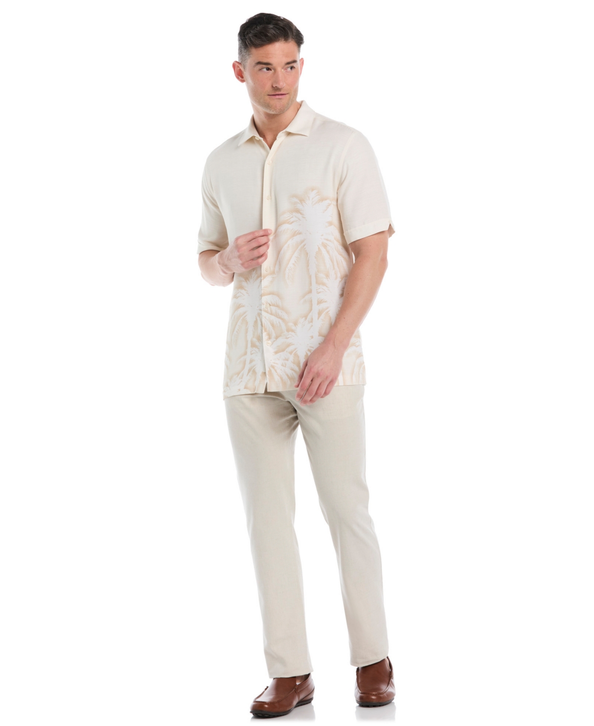 Cubavera Men's Batik Palm Print Short Sleeve Button Down Shirt In Neutral