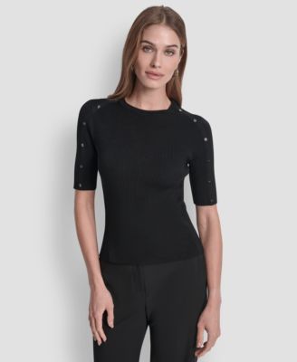 Women's Button Detail Short Sleeve Sweater