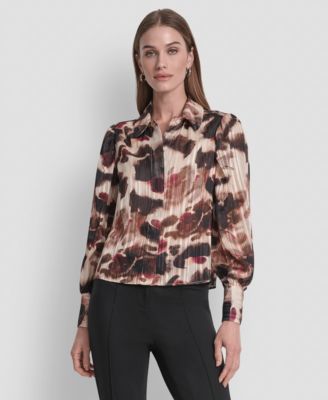 Women's Covered Placket Long Balloon Sleeve Woven Blouse