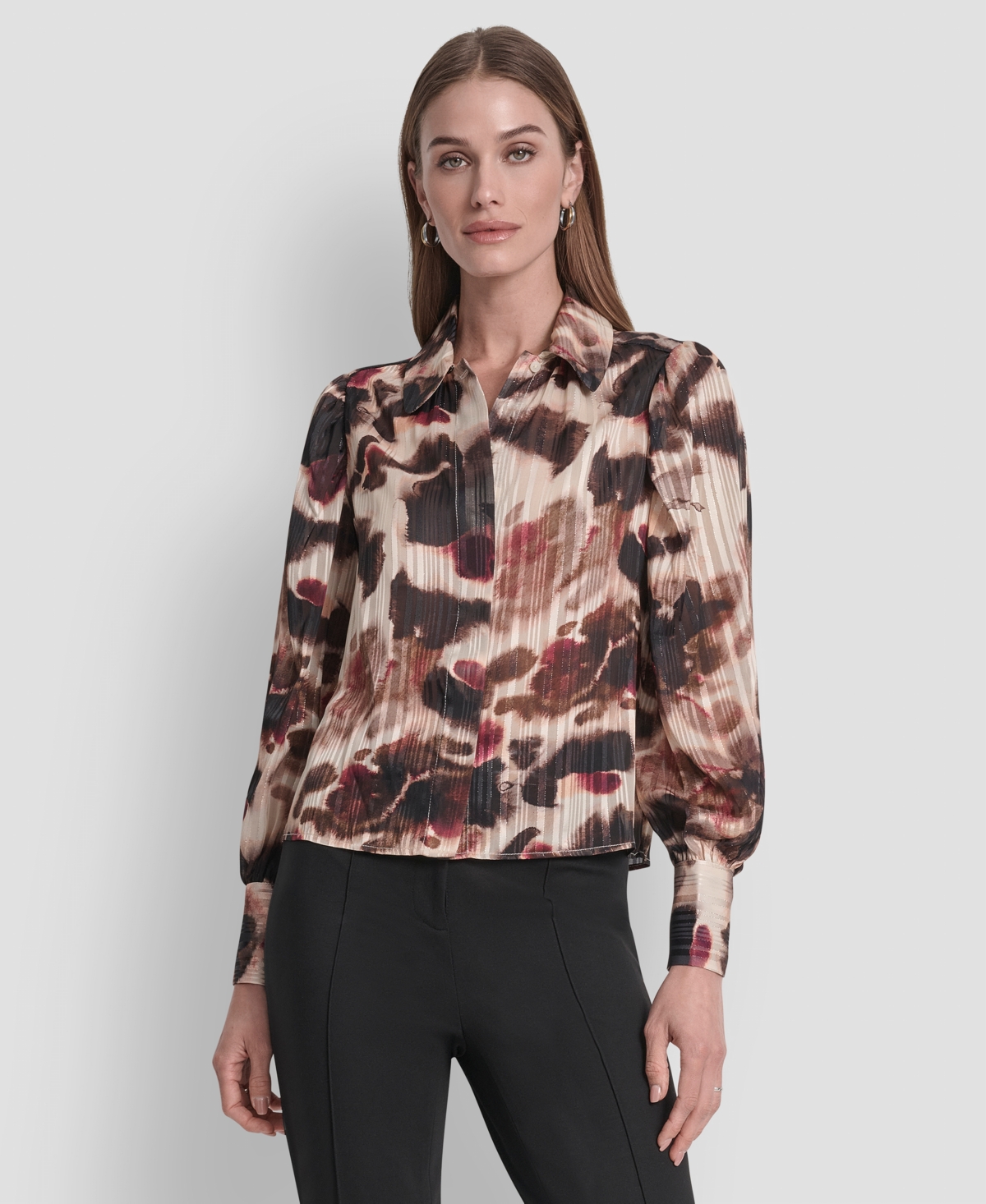 Dkny Twist Front Crinkle Satin Shirt In Multi