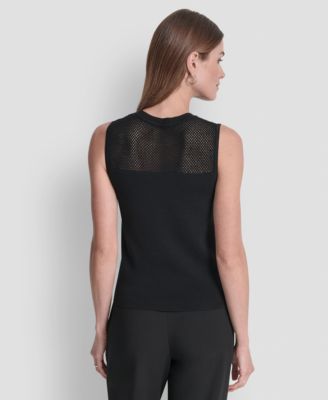 Women's Sleeveless Mesh Yoke Sweater
