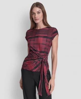 Women's Printed Jersey Waist Tie Detail Knit Top