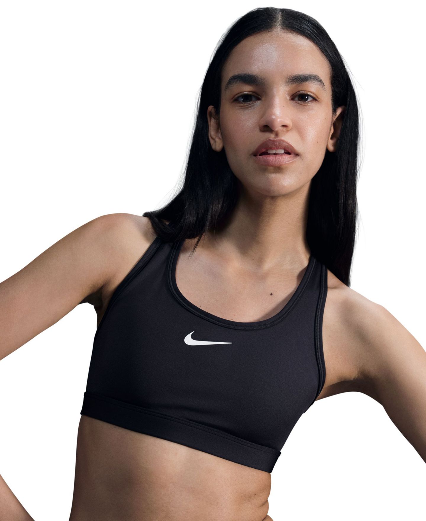Спортивное бра Swoosh, уплотнённая чашка — Nike, цвет: Чёрный — фото 1