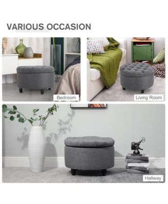 Upholste Round Linen Storage Stool Footrest of Button Tufted