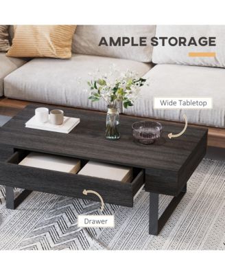 Industrial Table w/Storage Drawer & Solid Metal Frame, Dark