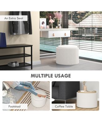 Round Storage Ottoman Table with Flip Top Tray,
