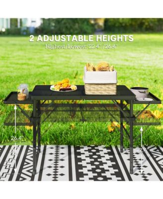 Folding Grill Table, 4.5 ft Portable Camping Table w/ Wing Panels