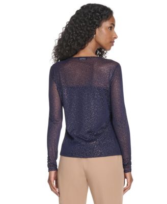 Women's Crew Neck Pleated Lurex Dot Top