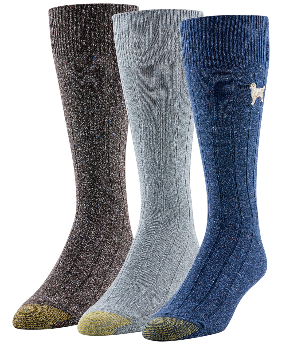 Gold Toe Men's 3-pack Hampton Embroidered Reinforced Toe Crew Socks In Multi