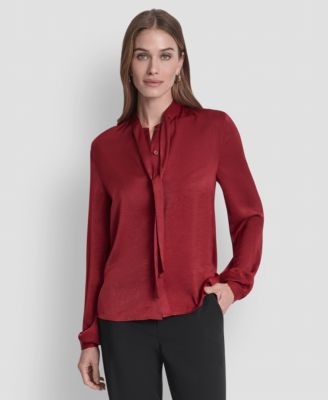 Women's Crushed Satin Long Sleeve Blouse