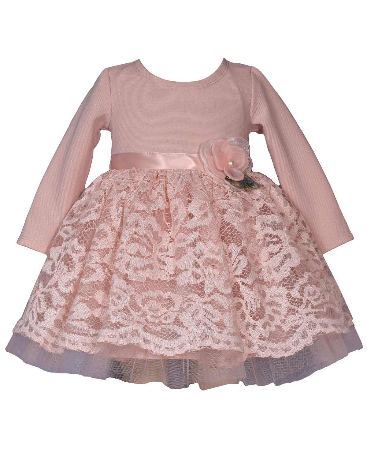 Bonnie Baby Baby Girls Knit To Lace Party Dress In Pink