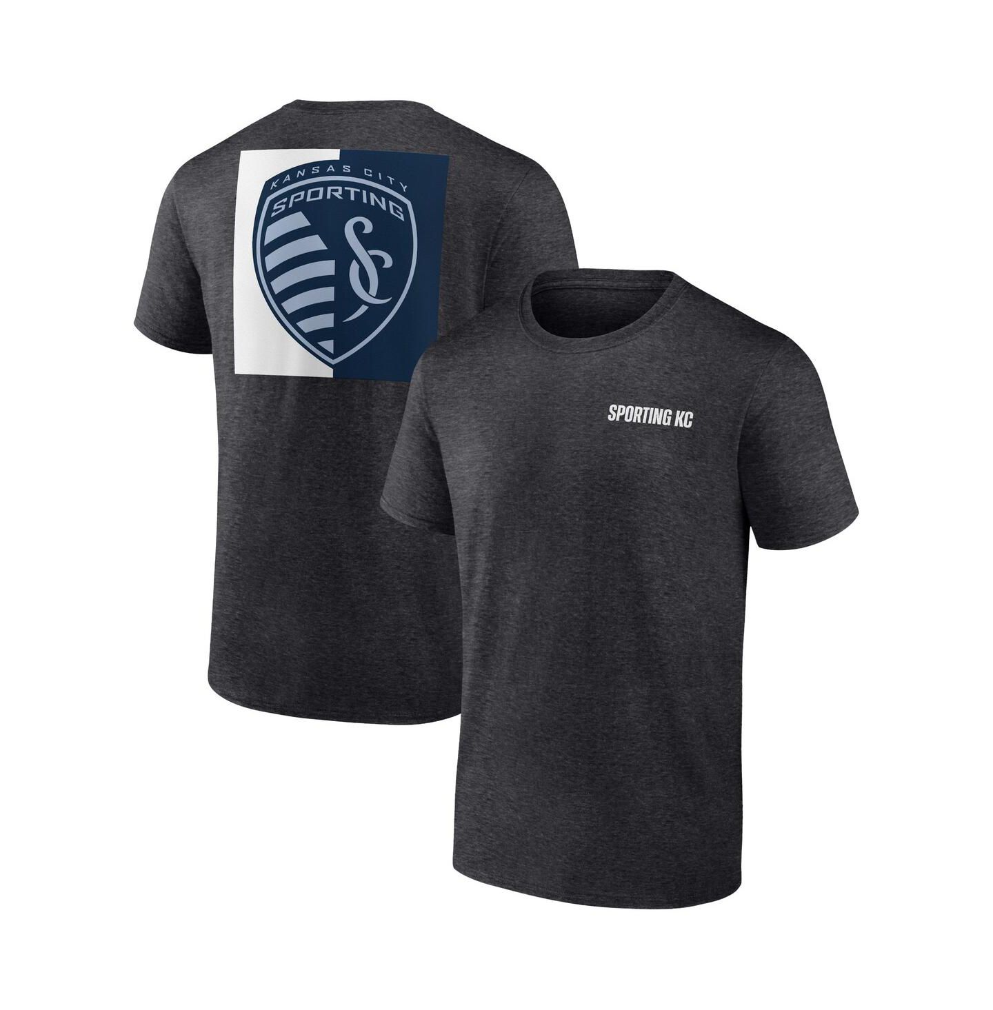 Мужская футболка Fanatics Heather Charcoal Sporting Kansas City Iconic Blocked-Out — фото 1