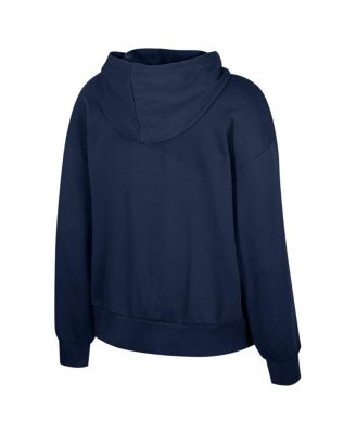 Women's Navy Michigan Wolverines Reflection Rhinestone Drawcord Pullover Hoodie