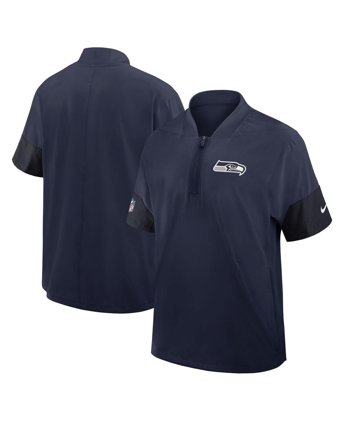 Men's College Navy Seattle Seahawks Sideline Short Sleeve Quarter-Zip Performance Coach Jacket - College Navy