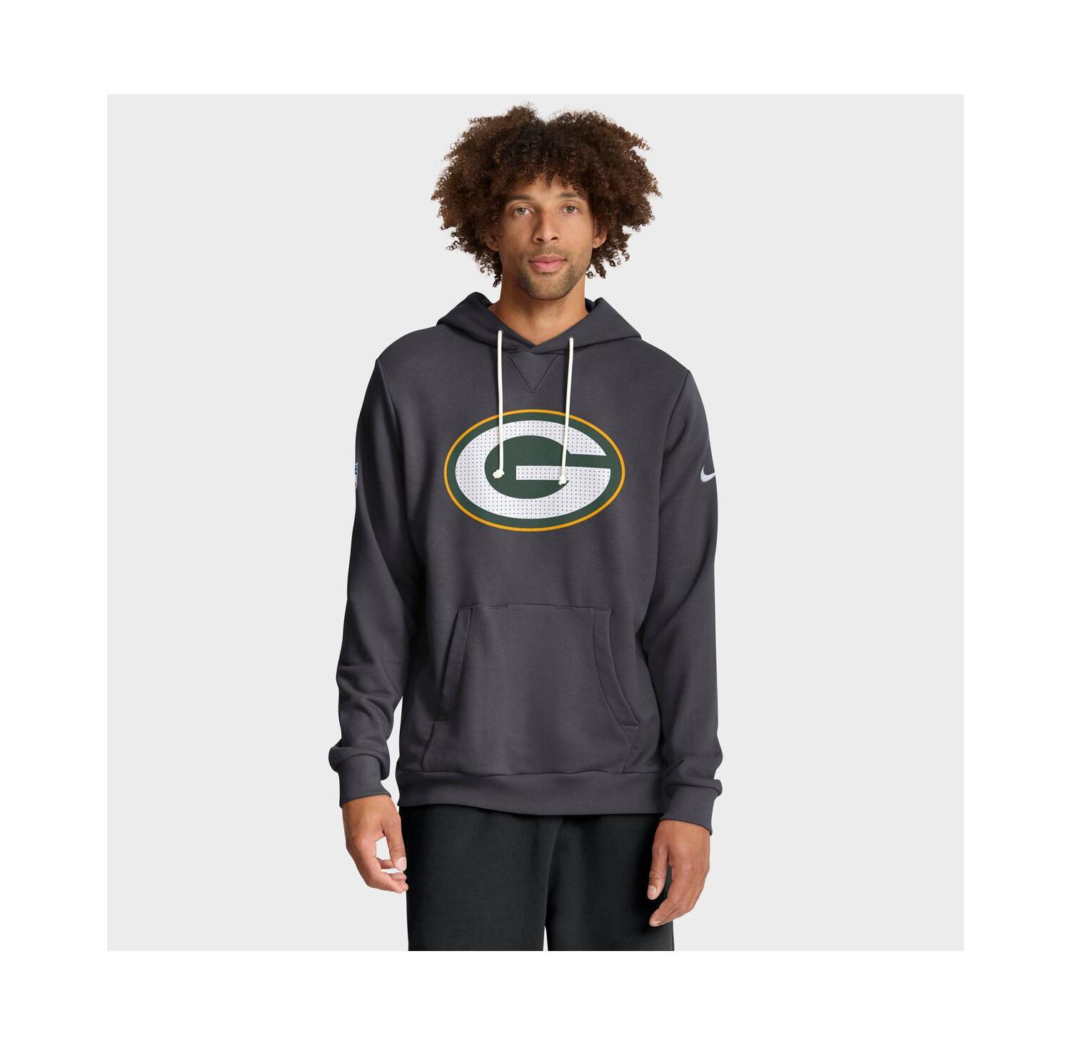 Men's Anthracite Green Bay Packers Sideline Initial Home Performance Pullover Hoodie