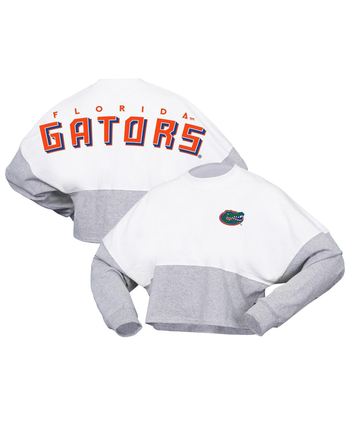 Women's White Florida Gators Heather Block Cropped Long Sleeve Jersey T-Shirt - White