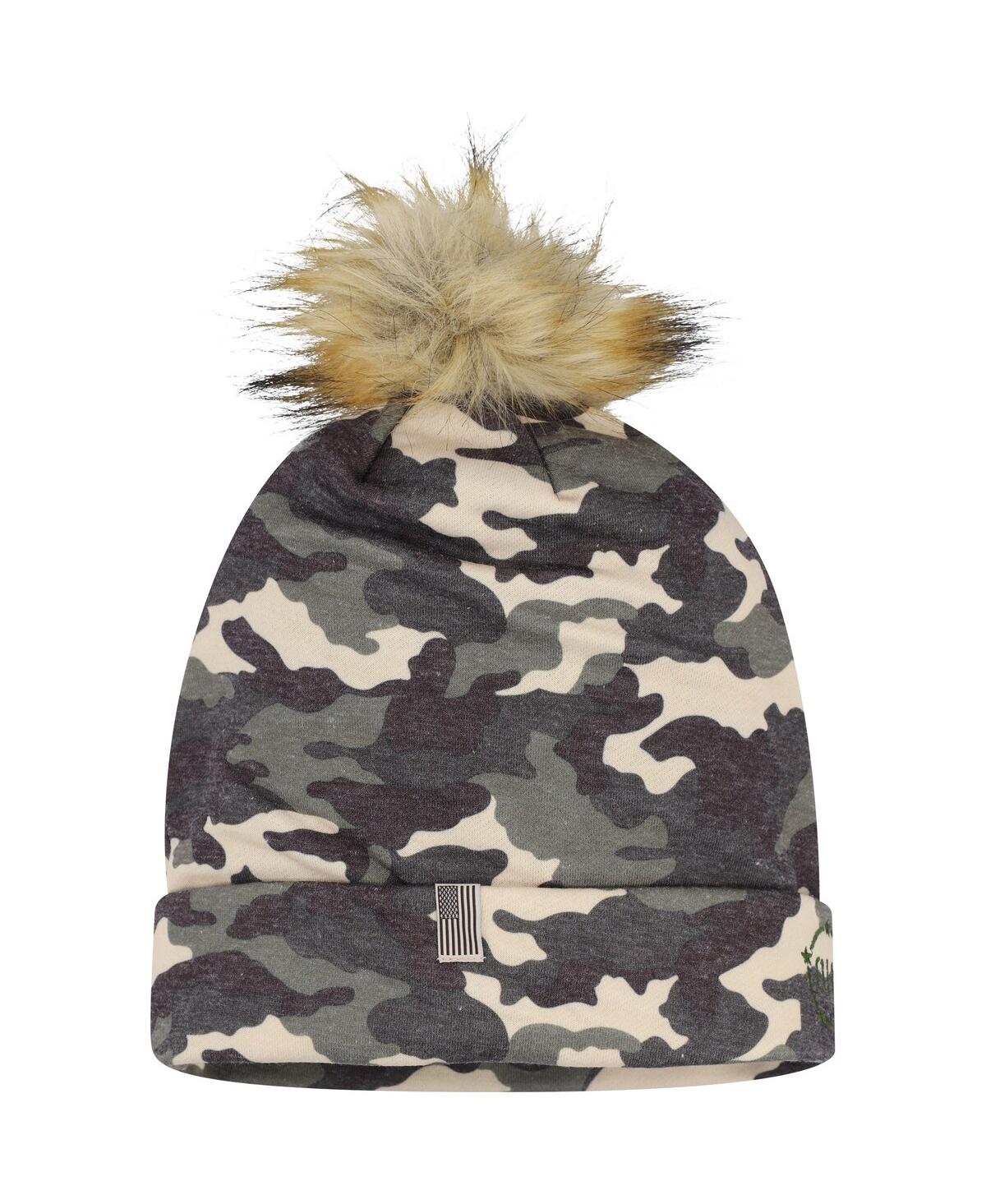 Top Of The World Men's Camo Miami Hurricanes Operation Hat Trick Woven Cuffed With Pom Knit Hat In Green