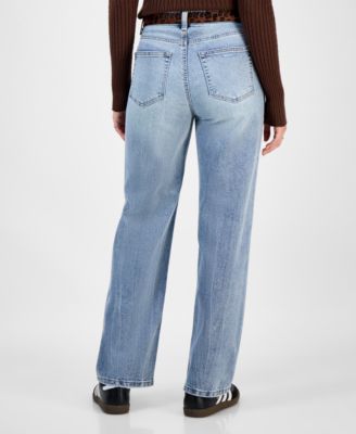 Juniors' Belted Slim-Fit Wide-Leg Jeans
