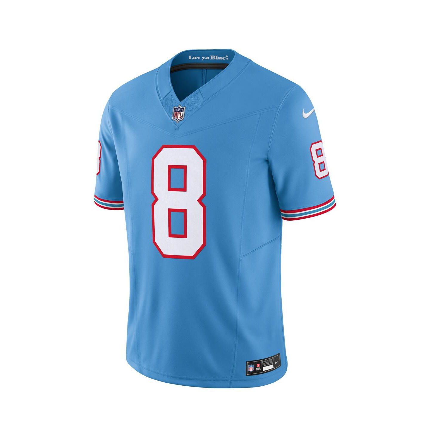 Мужской топ Nike Will Levis Light Blue Tennessee Titans Alternate Oilers Throwback Vapor F.U.S.E. Limited Jersey — фото 2