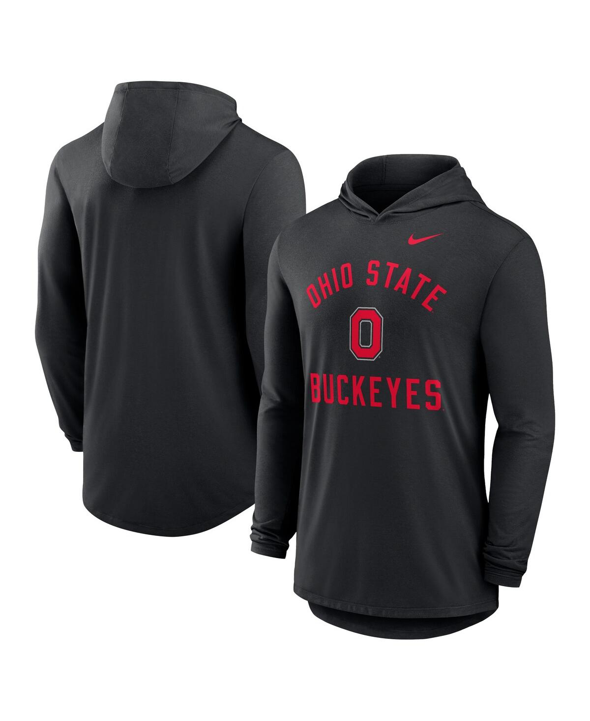 Men's Black Ohio State Buckeyes Classic Arch Tri-Blend Performance Long Sleeve Hoodie T-Shirt - Black