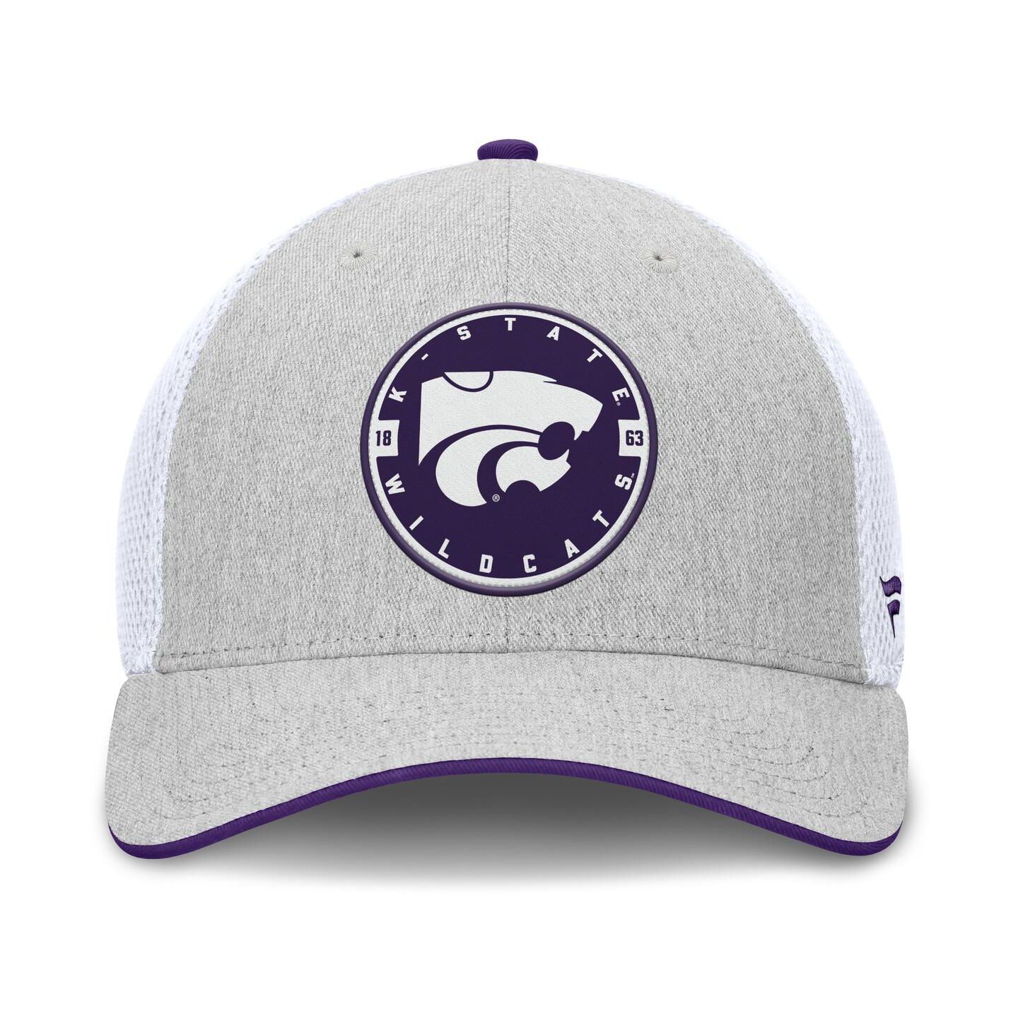 Мужская кепка Fanatics Heather Gray/White Kansas State Wildcats Trigger Flex Hat — фото 2