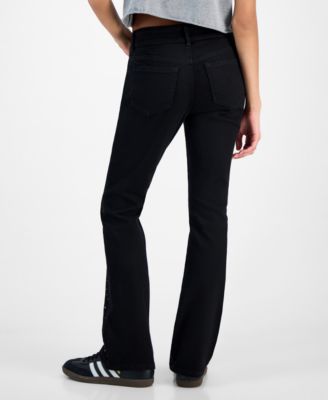 Juniors' Rhinestone Embellished Mid Rise Bootcut Jeans