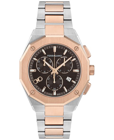Мужской хронограф Ferragamo Swiss Edge на двухцветном стальном браслете, 42 мм