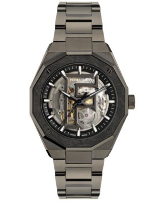 Ferragamo - Men's Swiss Automatic Edge Skeleton Gunmetal Ion Plated Bracelet Watch 42mm