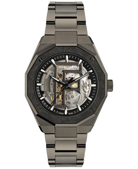 Мужские часы-скелетон Ferragamo Automatic Edge на браслете Gunmetal, 42 мм