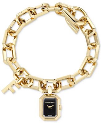 Ferragamo - Women's Charm Gold Ion Plated Stainless Steel Link Bracelet Watch 17mm