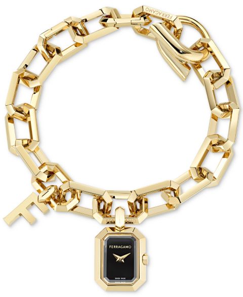 Женские часы Ferragamo Charm Gold Ion Plated Stainless Steel Link Bracelet Watch 17mm